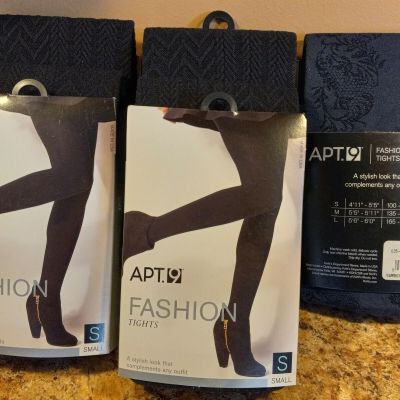 Women's Apt.9 Fashion Tights Small Black Herringbone - Navy Vertical Floral